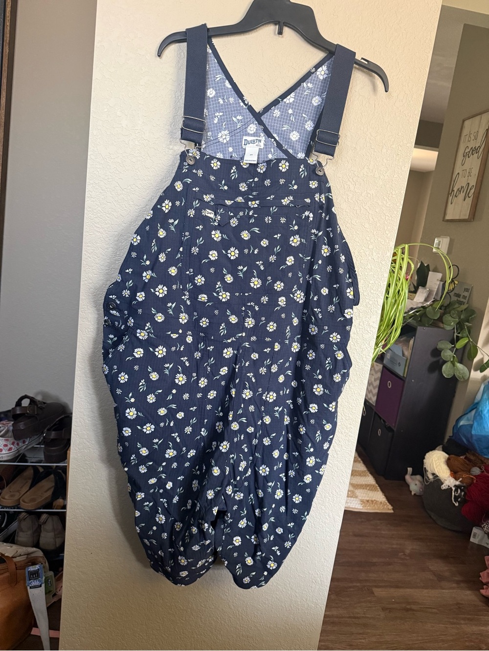 Duluth Trading Co. Navy Daisy Print Overalls